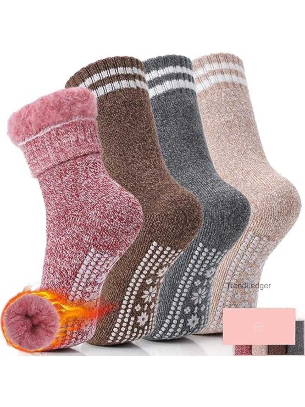 HUGSWEET Thermal Slipper Socks Non Slip Fuzzy Cozy 4 Pairs